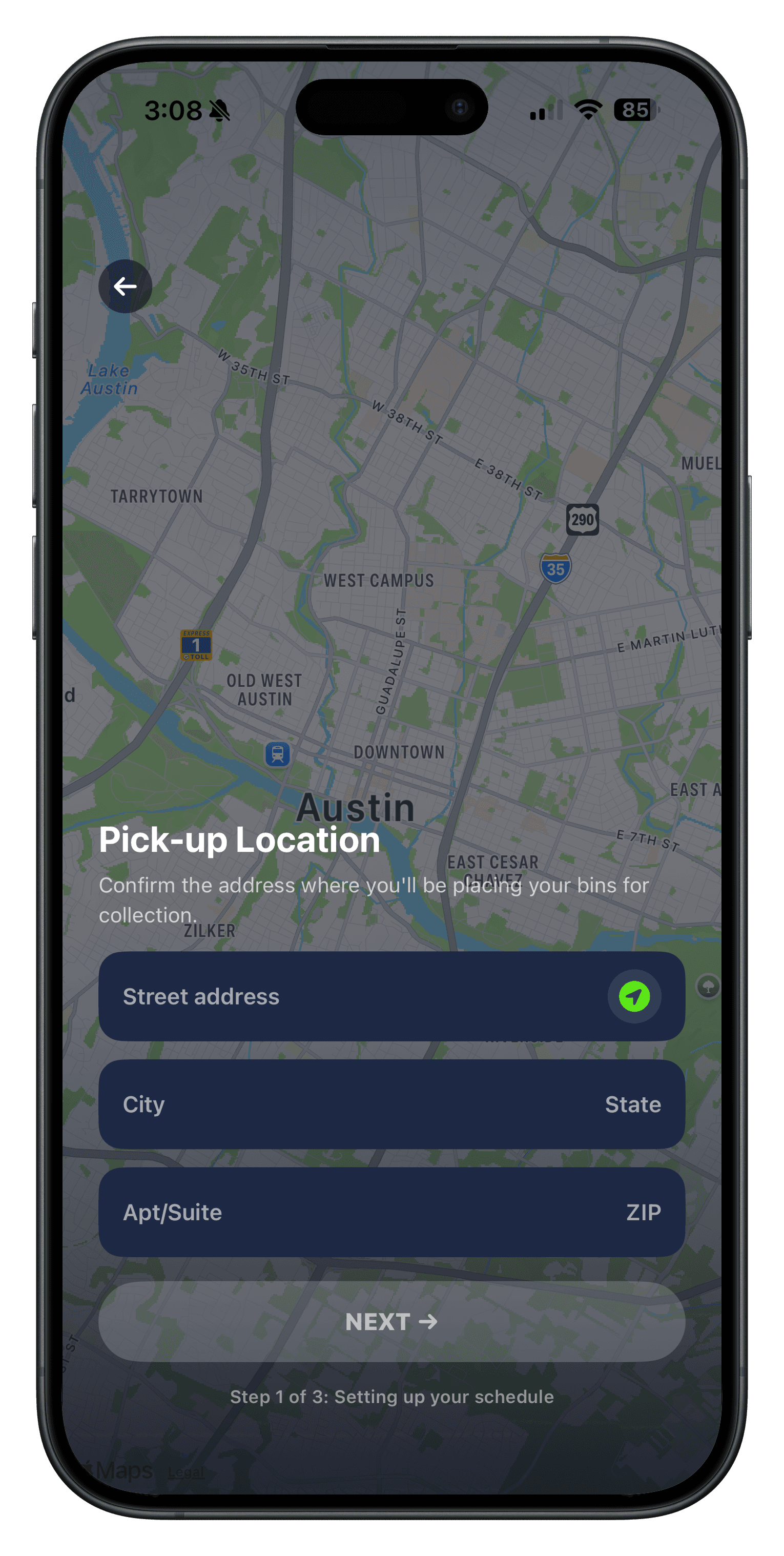 App location screen